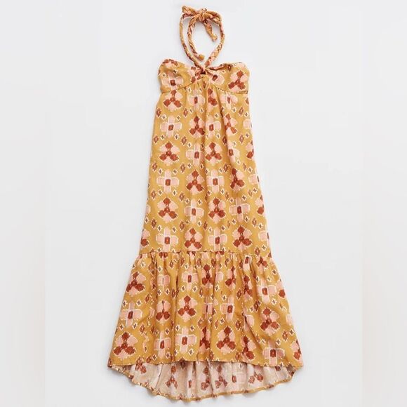 Aerie High Low Halter Maxi Sundress Yellow Size Large NWT - Picture 6 of 10